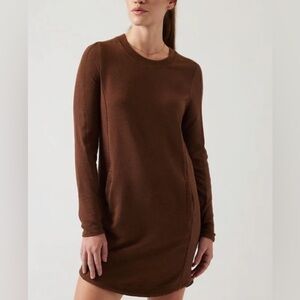 Athleta Balance Dress Chocolate Brown Soft Modal Athleisure Comfy Sz S